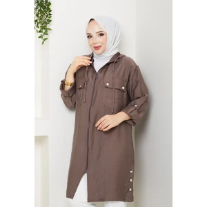 Kadın Üst Cepli Kapüşonlu Giy Çık Kap -PMK436