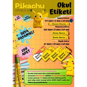 Pikachu Pokemon Temalı Kişiye Özel Suya Dayanıklı Okul Etiketi – 258 Adet Isimli Çıkartma