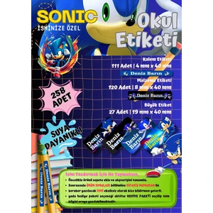Super Sonic Temalı Kişiye Özel Suya Dayanıklı Okul Etiketi – 258 Adet Isimli Çıkartma