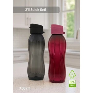 2’li Suluk Seti PP-5 Bpa Free Akıtmaz-Kokusuz Ofis-Spor-Okul Matarası Siyah Bordo 750 ml