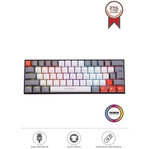 Tk-11 Beyaz Mekanik Kablosuz Blue Switch Rgb Işıklı Gaming Sarjlı Q Klavye