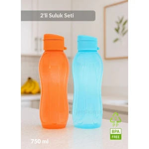 2’li Suluk Seti PP-5 Bpa Free Akıtmaz-Kokusuz Ofis-Spor-Okul Matarası Mavi Turuncu 750 ml
