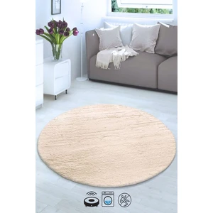 Post Daıre Altın Bej Yumuşak Havlı Kaymaz Tabanlı ve Yıkanabilir Peluş Halı Antre Banyo Tuvalet Dekoratif Halı