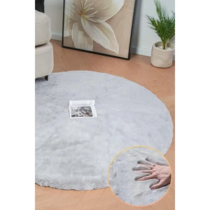 Post Daıre Gümüş Gri Yumuşak Havlı Kaymaz Tabanlı ve Yıkanabilir Peluş Halı Antre Banyo Tuvalet Dekoratif Halı