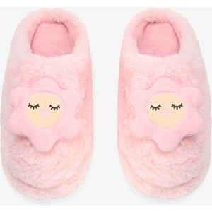 Açık Pembe Happy Flower 3D Çiçek Nakışlı Ev Patiği