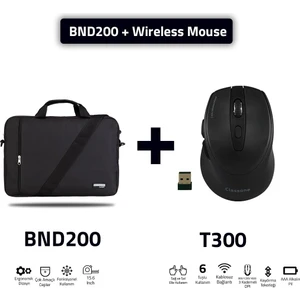 BND200 Eko Serisi 15,6 Inç Laptop Notebook El Çantası Siyah T300 Kablosuz Mouse