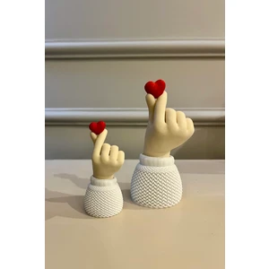 Korean Heart Ikili Biblo Seti, Kalp Tutan El Sevimli Hediyelik, 9 cm - 14 cm