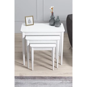 Elegance Beyaz Mdf Lake Boyalı Tabla Gürgen Ayaklı 3 Lü Zigon Sehpa Takımı Çay Sehpası Servis Sehpa