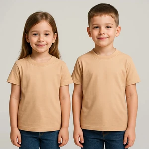 Unisex Basic Pamuklu Oversize Bej Çocuk Tişört