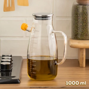 2092 Metal Kapaklı Vakumlu Ölçekli Borosilikat Cam Yağdanlık Yağlık Sirkelik 1000ML