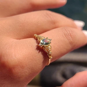 Fasek Gold Gümüş Yüzük -  Fox Love Su Yeşili Evlilik Teklifi Prenses 925 Ayar 0.50 Karat Gümüş Yüzük