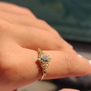 Fasek Gold Gümüş Yüzük -  Fox Love Su Yeşili Evlilik Teklifi Prenses 925 Ayar 0.50 Karat Gümüş Yüzük