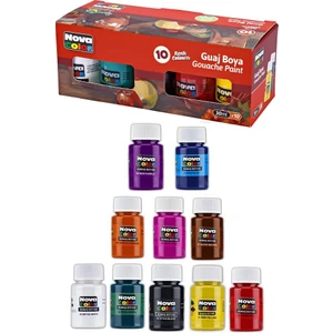 Guaj Boya 10 Renk 30 ml 1 Paket Nova Color Guaj Boya Seti 10 Lu Su Bazlı Şişe Canlı Renkler Resim Okul