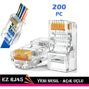 Yeni Nesil Jack Konnektör Açık Uçlu Ez RJ45 Plug Delikli 8p/8c Soket (200 Adet)