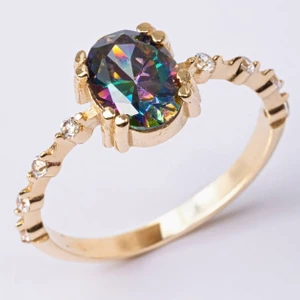 Fasek Gold Gümüş Yüzük -  Kadın Mistik Topaz Ihtişamı 925 Ayar Gümüş Evlilik Teklifi Hediye Gümüş Yüzük
