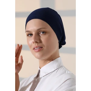 Dikişli Bağlamalı Düz Penye Tesettür Bone Lacivert