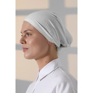 Dikişli Bağlamalı Düz Penye Tesettür Bone Beyaz