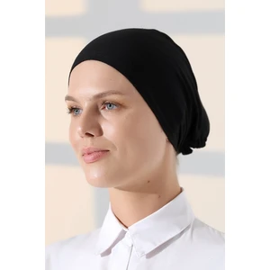 Dikişli Bağlamalı Düz Penye Tesettür Bone Siyah