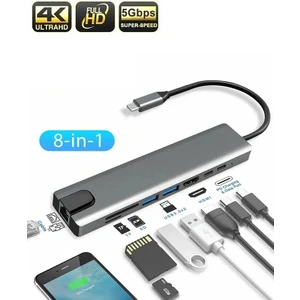 Macbook Pro Air USB Çoklayıcı 8in1 Hub Type-C 4K Hdmı Sd Tf Kart Okuyucu USB 3.0 Okuyucu Adaptör