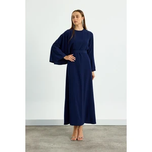 Lacivert Pelerin Detaylı Elbise