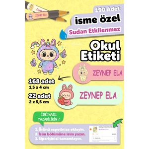 Okul Etiketi Kalem Defter Isimli Etiket Isim Yazılabilen Labubo - 190 Adet Kişiye Özel Tasarım Etiket