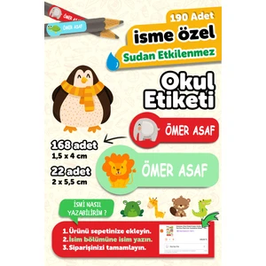 Okul Etiketi Kalem Defter Isimli Etiket Isim Yazılabilen Sevimli Hayvanlar - 190 Adet Özel Tasarım