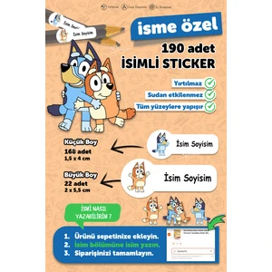 Okul Etiketi Kalem Defter Isimli Etiket Isim Yazılabilen Bluey Temalı - 190 Adet Özel Yeni Tasarım