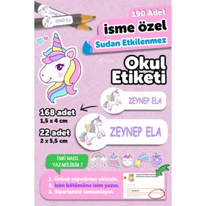 Okul Etiketi Kalem Defter Isimli Etiket Isim Yazılabilen Sevimli Unicorn - 190 Adet Özel Yeni Tasarım
