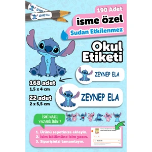 Okul Etiketi Kalem Defter Isimli Etiket Isim Yazılabilen Stitch - 190 Adet Özel Yeni Tasarım