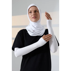 Kadın Avuç Içi Uzun Penye Tesettür Kolluk Beyaz