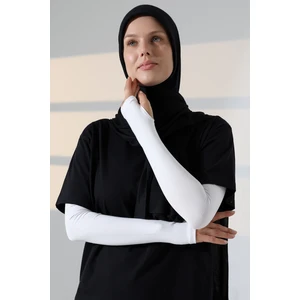 Parmak Geçmeli Kadın Penye Tesettür Kolluk - Beyaz