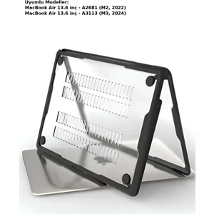 MacBook Air 13.6 inç Uyumlu Üst ve Alt Kasa Kılıfı A2681 A3113 A3240 M2 M3 M4 – 2 Parça Şeffaf Sert Koruma M2/M3 (2022/2024)