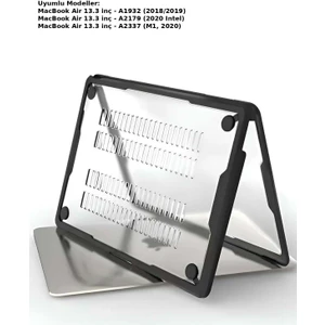 MacBook Air 13.3 inç Uyumlu Sert Kılıf A1932 A2179 A2337 – 2 Parça Şeffaf Üst ve Alt Kasa Koruyucu