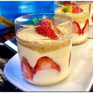 Magnolya Kasesi Tatlı Salata Sunum Kabı Kristal Mika Kullan At 300CC Sert Plastik 10 Adet Kap+Kapak+Tatlı Kaşığı 