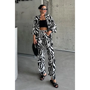 Kadın Zebra Kimono Pantolon Oversize Gömlek Takım
