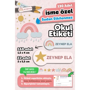 Okul Etiketi Kalem Defter Isimli Etiket Isim Yazılabilen Tatlı Doğa - 190 Adet Özel Tasarım