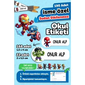 Okul Etiketi Kalem Defter Isimli Etiket Isim Yazılabilen Marvel - 190 Adet Özel Tasarım