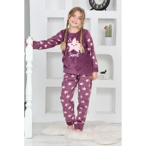 Yeni Sezon Sonbahar/kış Kız Çocuk Yıldız Desenli Polar Pijama Takımı 4100-MOR