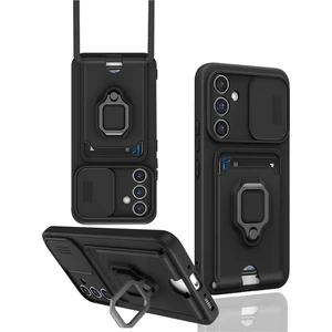 Samsung Galaxy S24 Fe Uyumlu Kartlıklı Taşıma Ipli Yüzüklü 3D Kamera Korumalı Kılıf