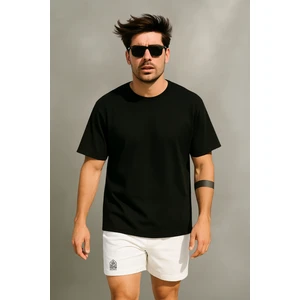 Mernil Store %100 Organik Pamuk Nefes Alan Premium Yarım Oversize Bisiklet Yaka Basic Erkek/Unisex Tişört Siyah