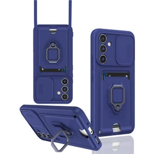 Samsung Galaxy S24 Fe Uyumlu Kartlıklı Taşıma Ipli Yüzüklü 3D Kamera Korumalı Kılıf