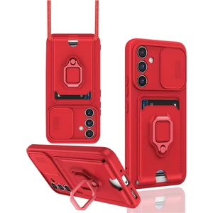 Samsung Galaxy S24 Fe Uyumlu Kartlıklı Taşıma Ipli Yüzüklü 3D Kamera Korumalı Kılıf