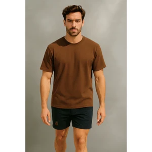 Mernil Store %100 Organik Pamuk Nefes Alan Tok Yumuşak Dokulu Premium Yarım Oversize Bisiklet Yaka Basic Erkek/Unisex  Tişört Kahverengi