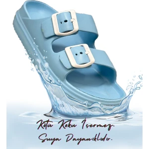 Çift Toka Hafif Eva Yazlık Plaj Terliği Havuz Terliği Lavabo Terliği Bebe Mavi