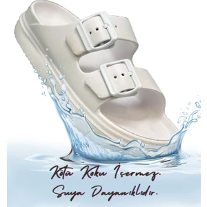 Çift Toka Hafif Eva Yazlık Plaj Terliği Havuz Terliği Lavabo Terliği Beyaz