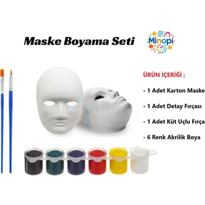 1 Adet Karton Maske , 6 Renk Akrilik Boya , Resim Fırçası , Resim Paleti , Lastikli Misina