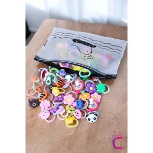 60'lı Renkli Karışık Figürlü Dayanıklı Kız Çocuk Lastik Toka Seti - Sevimli Bebek Lastikli Toka