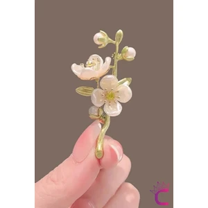 Yasemin Çiçeği Tasarım Incili Çiçekli Taşlı Kadın Broş - Hediyelik Elbise Ceket Yaka Iğnesi Broşu