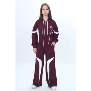 Kız Çocuk %100 Pamuk Garnili Kapüşonlu Fermuarlı Oversize Alt&üst Trend Eşofman TAKIMI-315-EŞT-0003