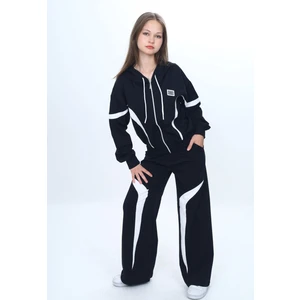 Kız Çocuk %100 Pamuk Garnili Kapüşonlu Fermuarlı Oversize Alt&üst Trend Eşofman TAKIMI-315-EŞT-0003